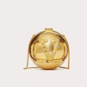 Valentino Gravani VLOGO SIGNATURE METAL AND RHINESTONE MINAUDIÈRE